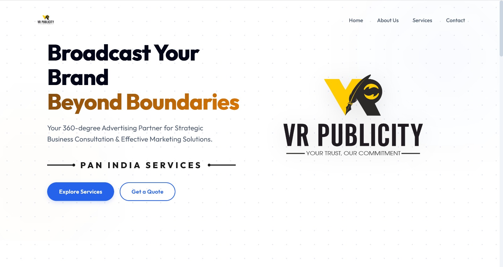 VR Publicity Website Screenshot